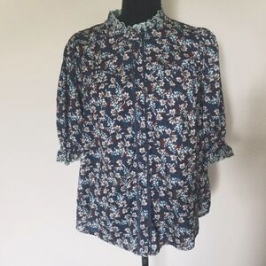 Wit And Wisdom Blouse Puff Sleeve Dark Floral S